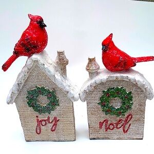 Joyful Cardinal Holiday Decor Houses - Red and Green